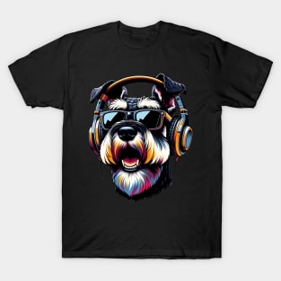 Giant Schnauzer Smiling DJ with Energetic Rhythm T-Shirt